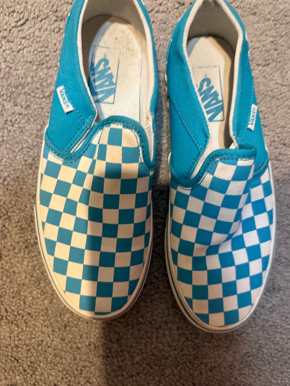 Vans  Slip-On Checkerboard Shoes - Turquoise/White